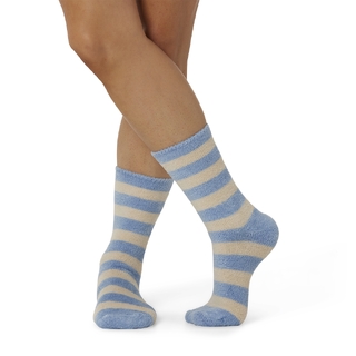 WOMENS COMFY BRUSHED BAMBOO BED SOCK - BLUE STRIPE